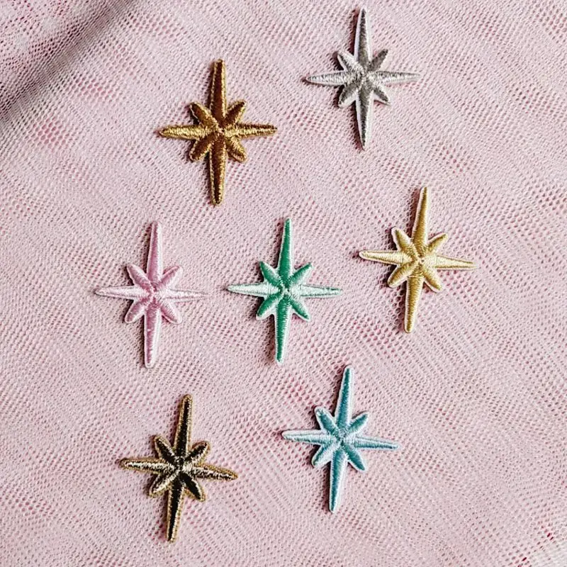 Sparkling Star Embroidered Iron-On Patches (set of 10)