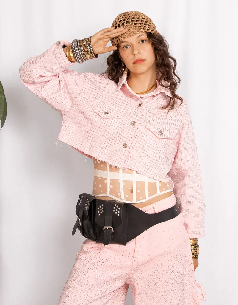 Sparkly raw edge denim jacket