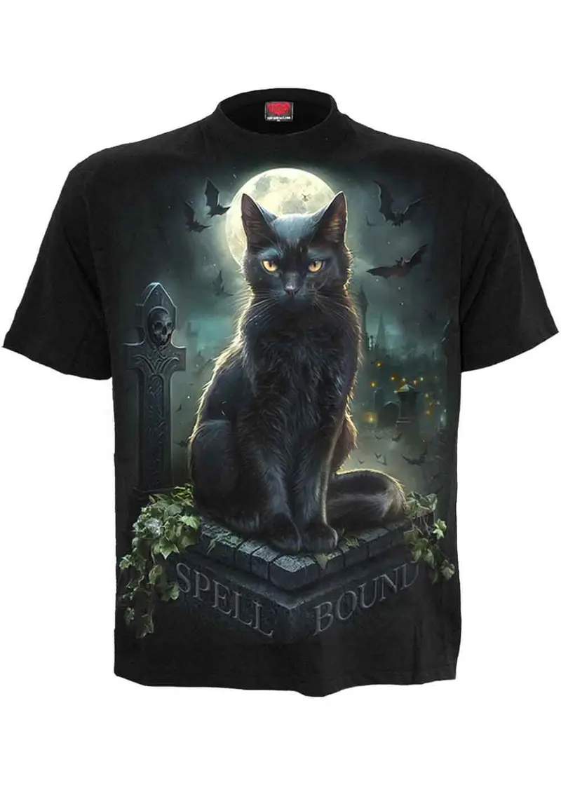 Spiral Spell Bound Cat T-Shirt Black