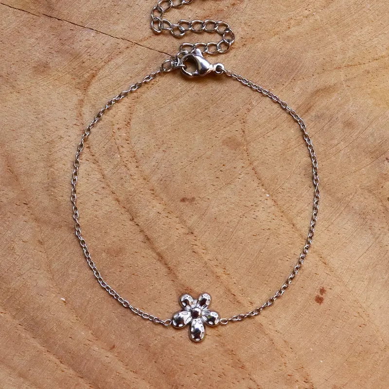 Stainless steel armband bloem zilver