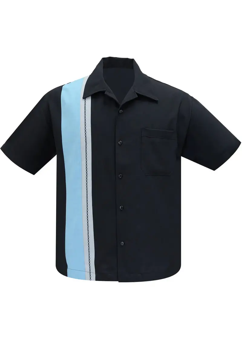 Steady Clothing Charles Bowling Shirt Aqua Black