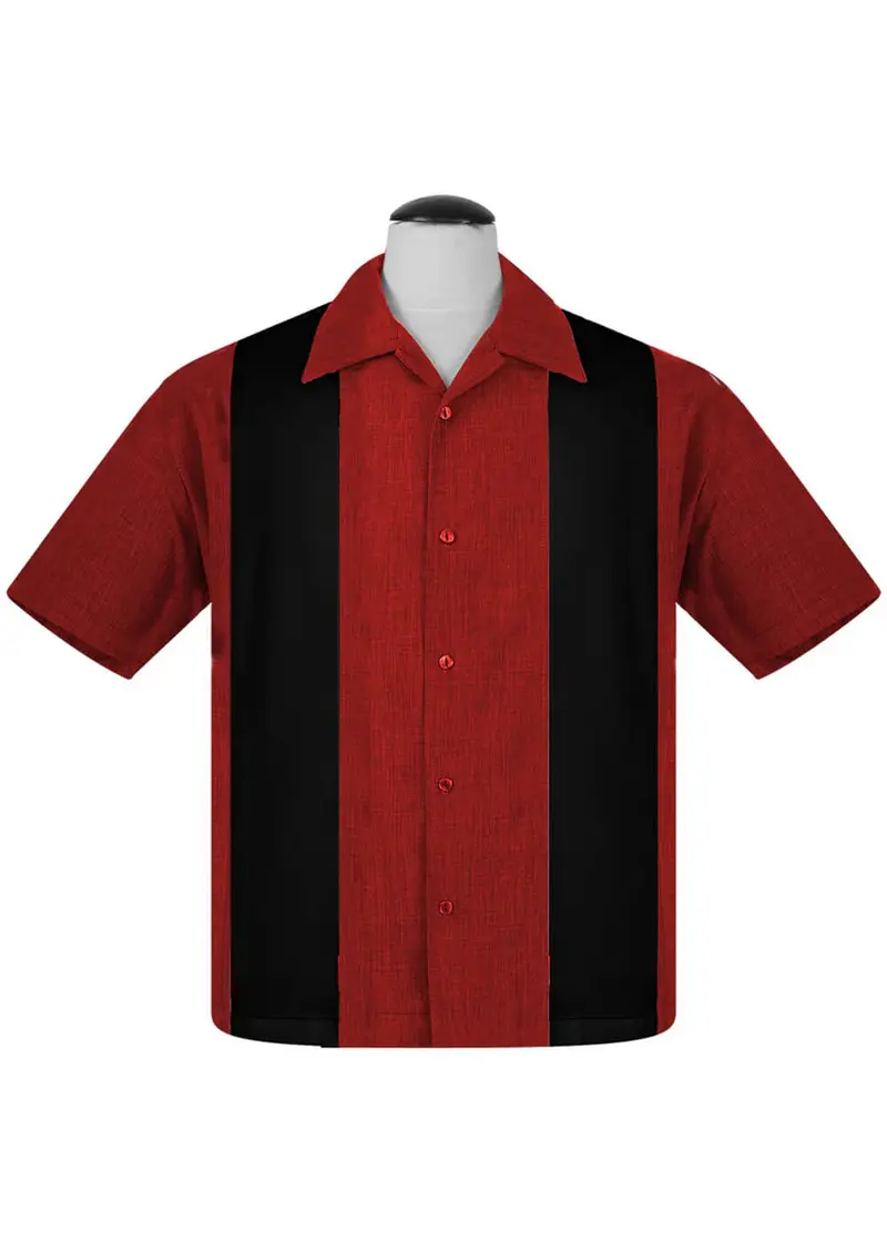 Steady Clothing Popcheck Double Panel Bowling Shirt Red Black