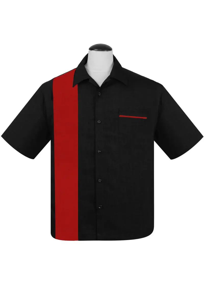 Steady Pop Check Single Panel Bowling Shirt Black Red