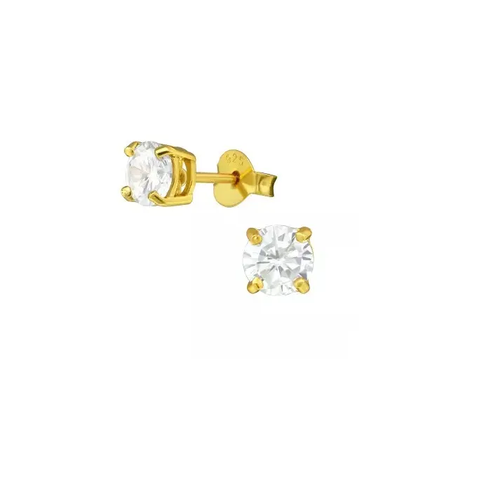 Sterling zilveren Goud plating oorknop rond Hoge setting Crystal (LENGTE 3-10MM)