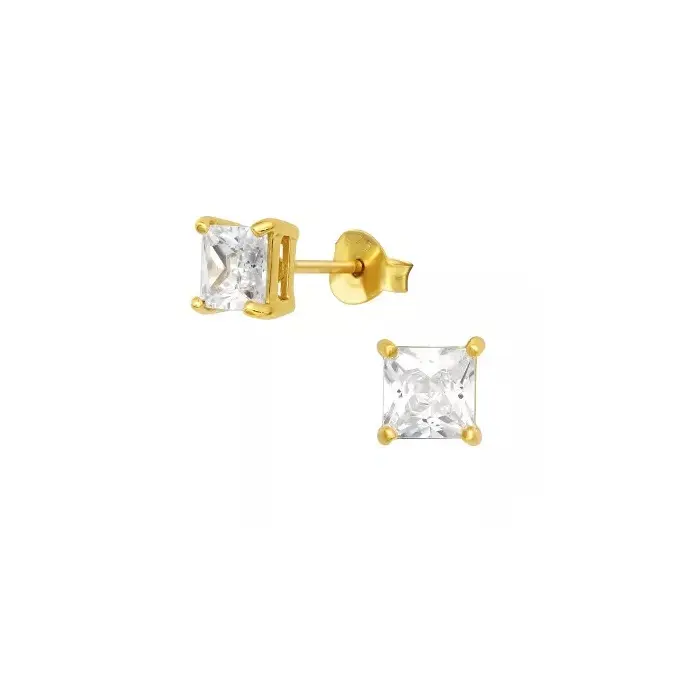 Sterling zilveren Goud plating oorknop vierkant Hoge setting Crystal (LENGTE 3-10MM)