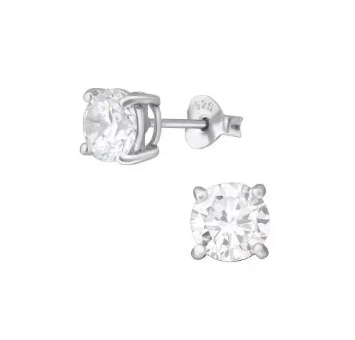 Sterling zilveren oorbel rond Hoge setting Crystal (LENGTE 3-12MM)