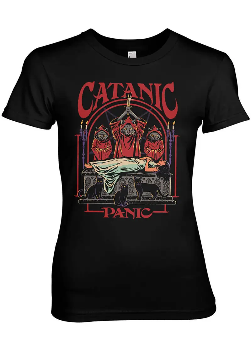 Steven Rhodes Catanic Panic Girly T-Shirt Black