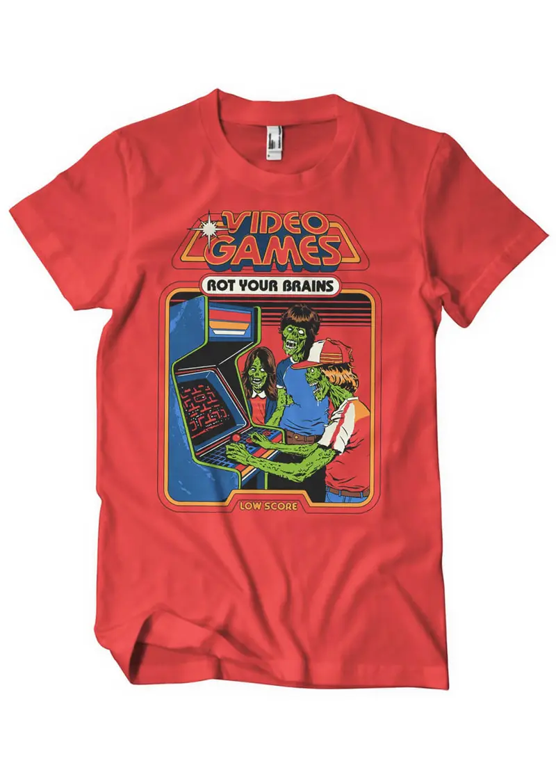 Steven Rhodes Video Games Rot Your Brains T-Shirt Red