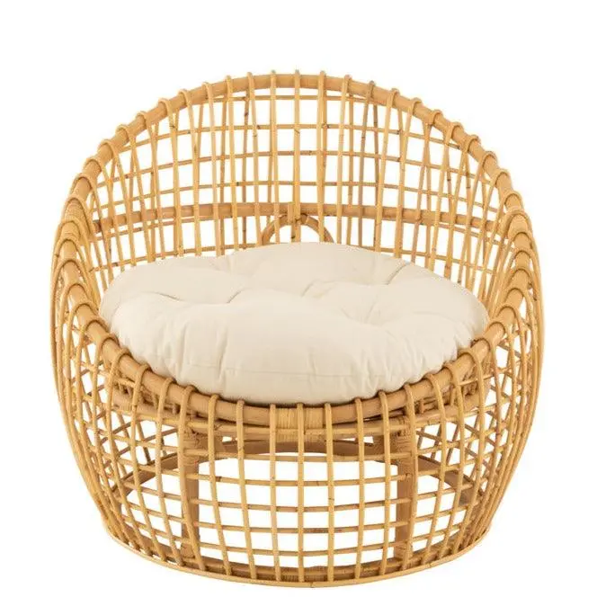 Stoel Lise + Kussen 1 Persoon Rotan/Textiel Naturel/Wit J-Line