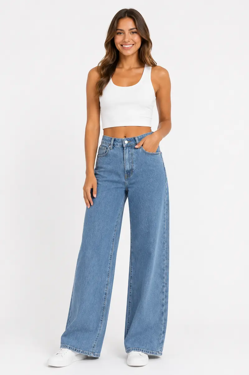 Straigh fit medium blue stretch jeans
