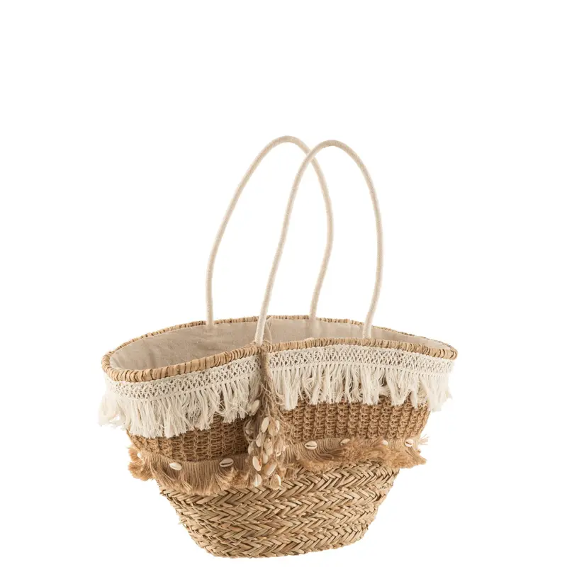 Strandtas Riet Kwastjes Jute Naturel/Ecru