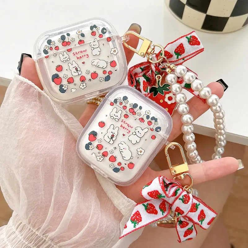 Strawberry Bunnies Charm AirPods Charger Case Cover