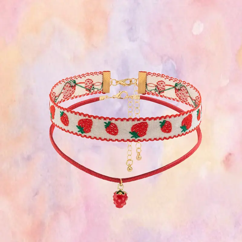 Strawberry Layered Choker Necklace Set