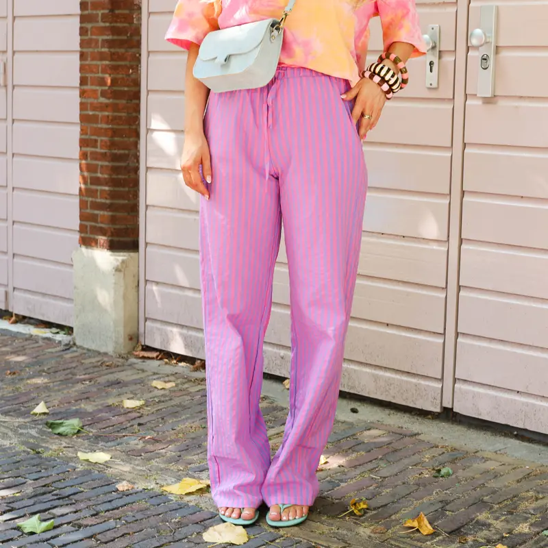 Streep broek lila