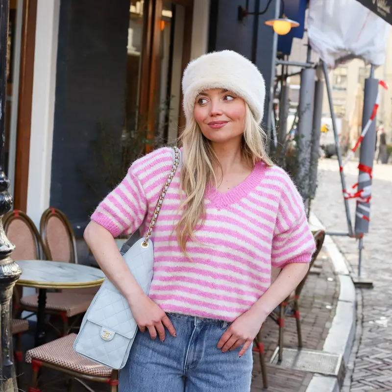 Streep knit roze ecru