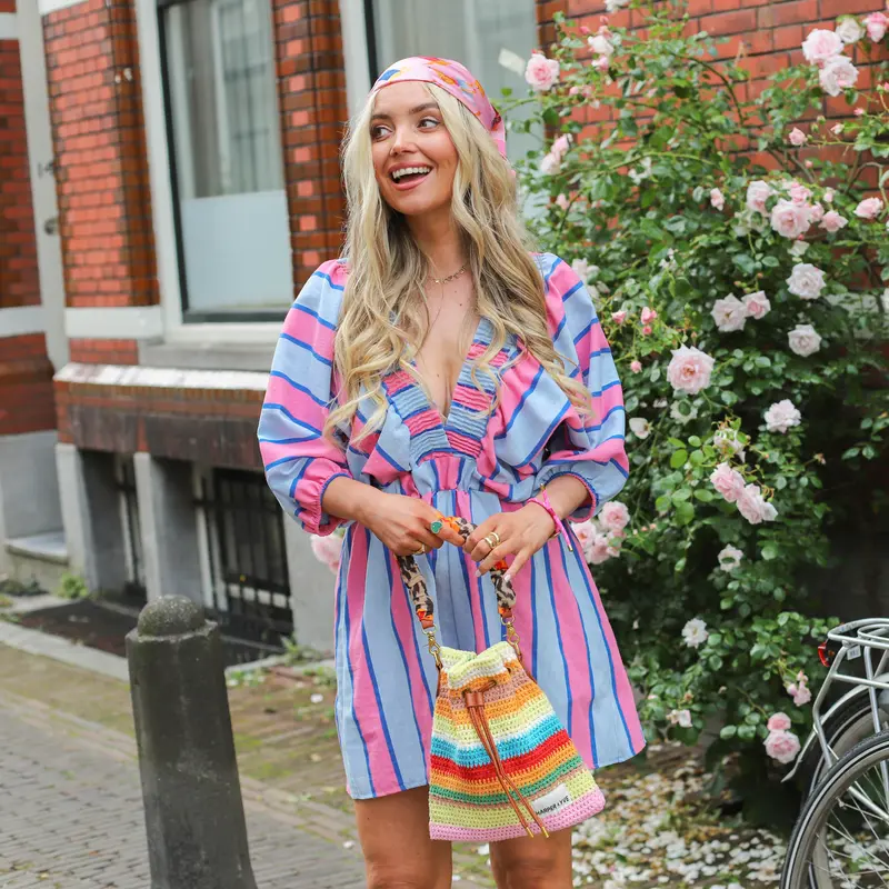 Streep playsuit roze blauw