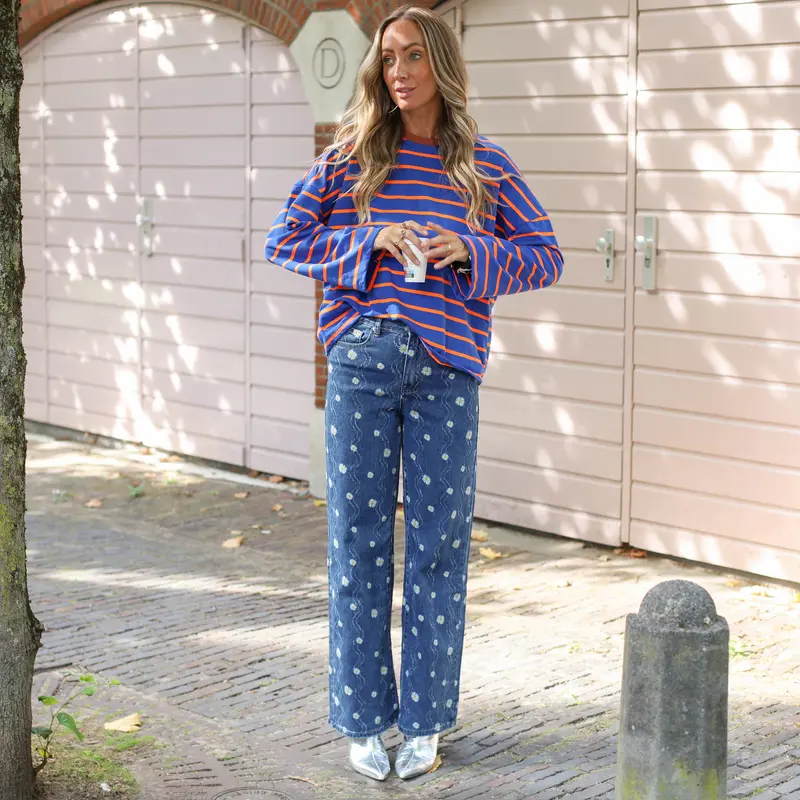 Streep top blauw oranje