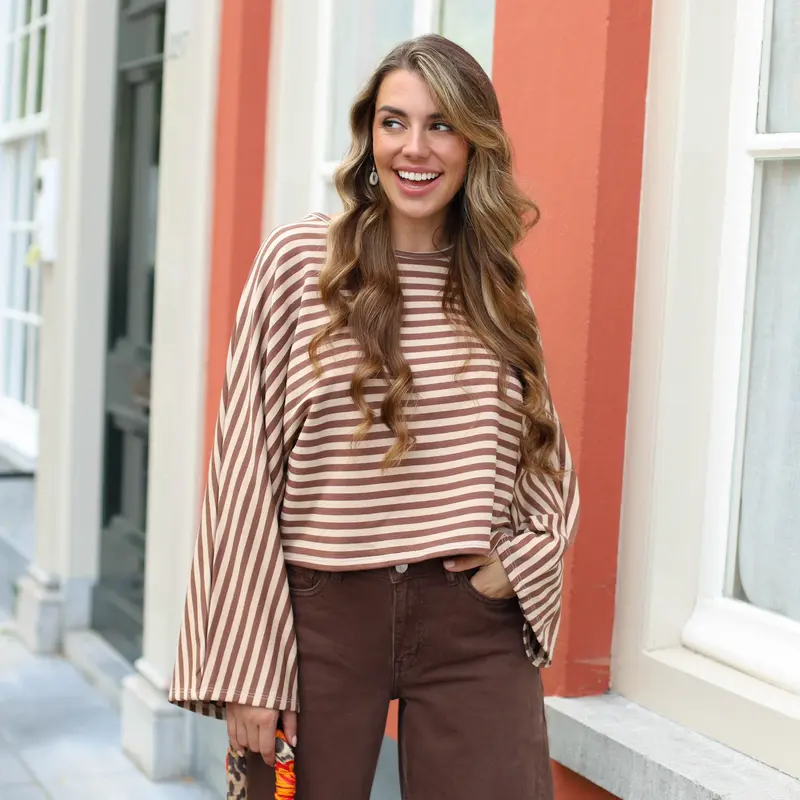 Streep top Day beige bruin