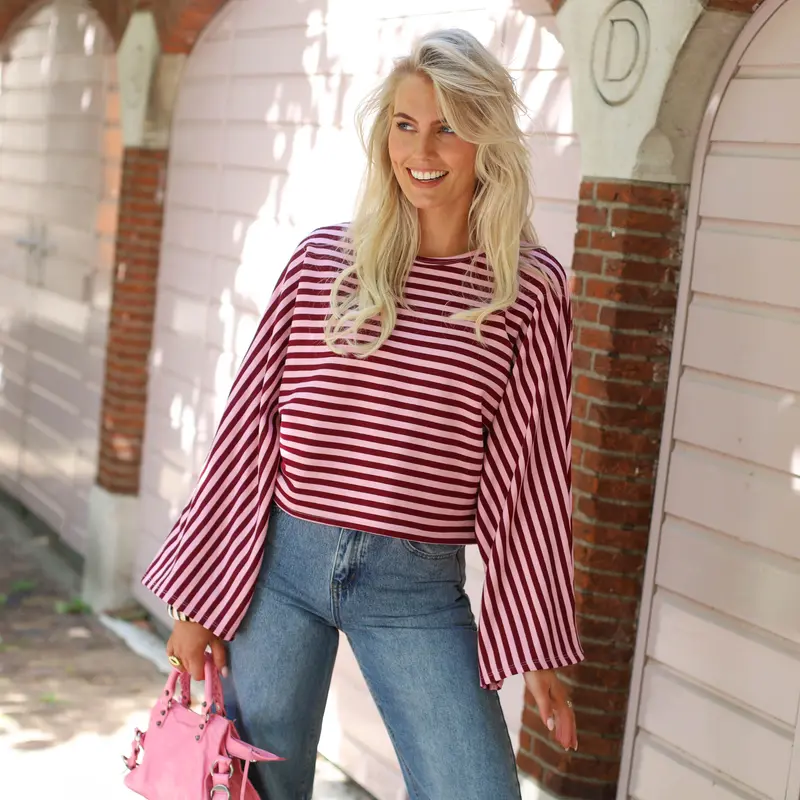 Streep top Day roze burgundy
