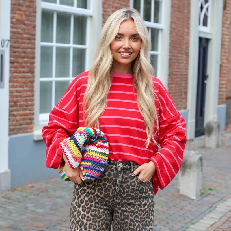 Streep top rood roze