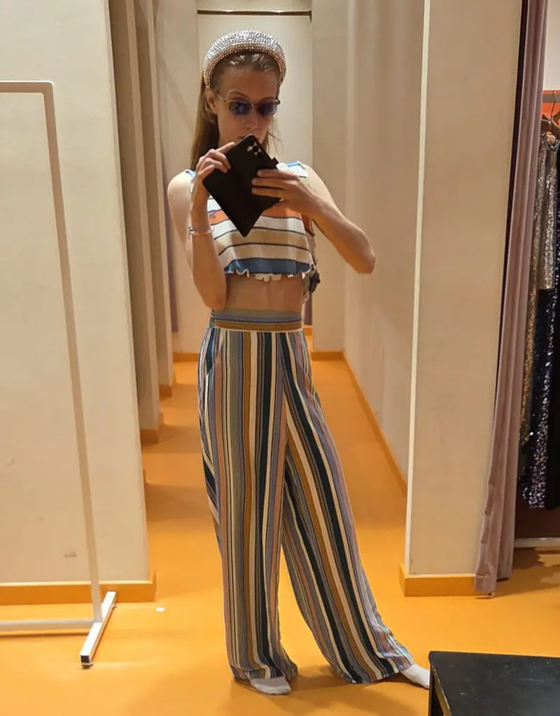 Stripe print wide leg trousers