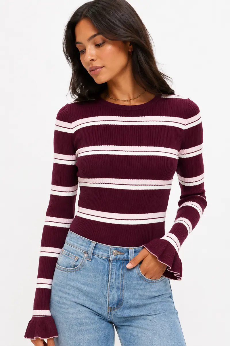 Striped longsleeve paars/bordeaux