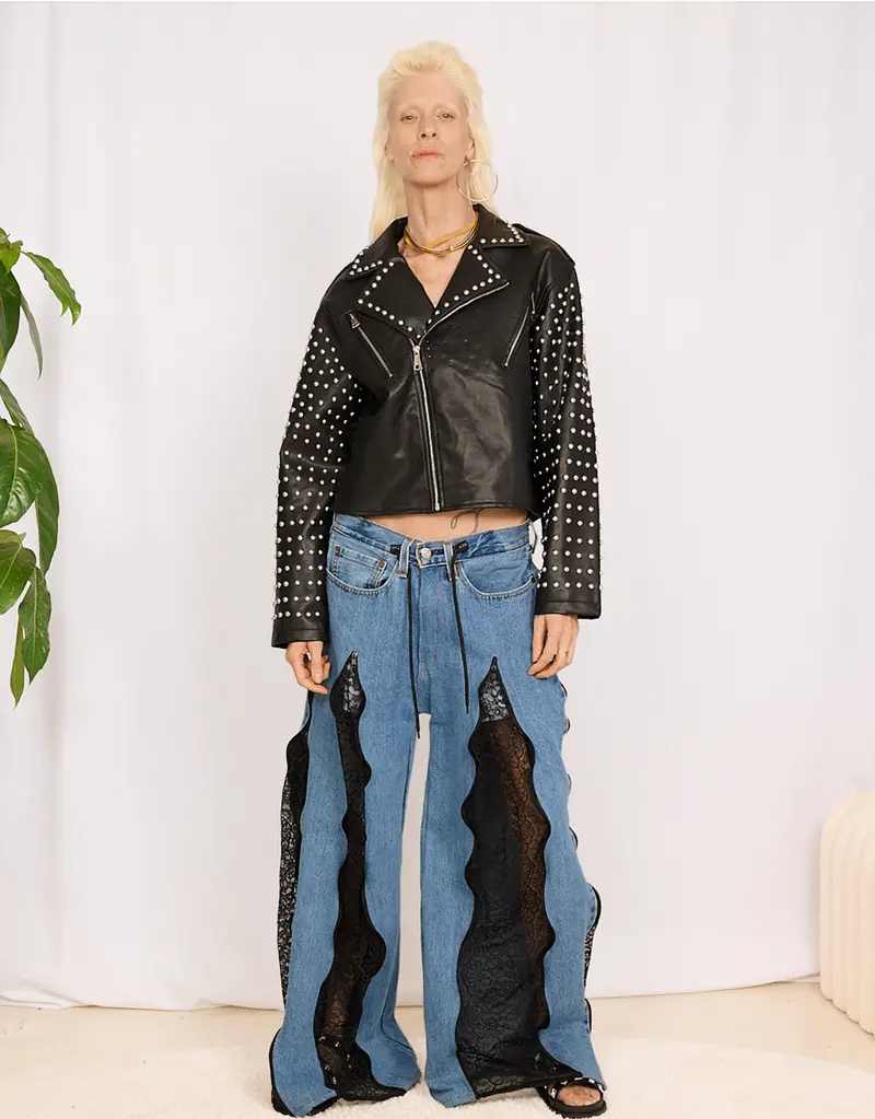 Studded vegan leather biker jacket