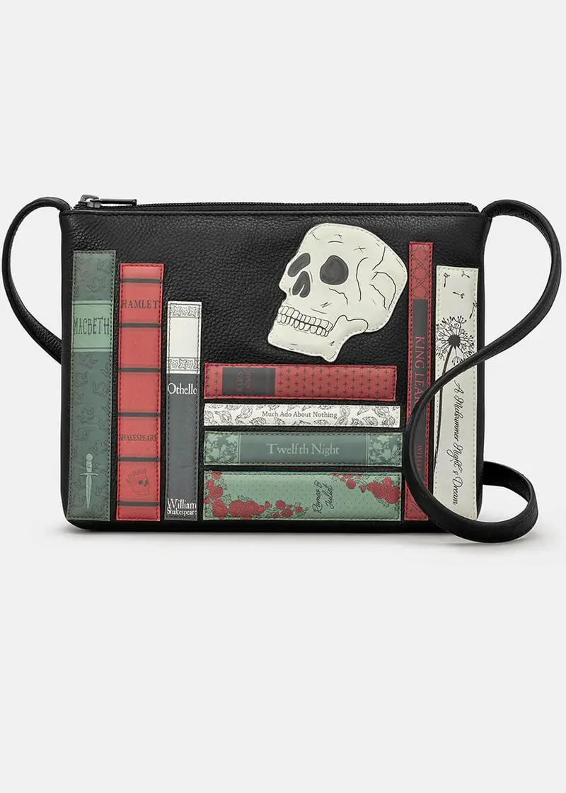 Succubus Bags Bookworm Shakespeare Leather Crossbodu Bag Black