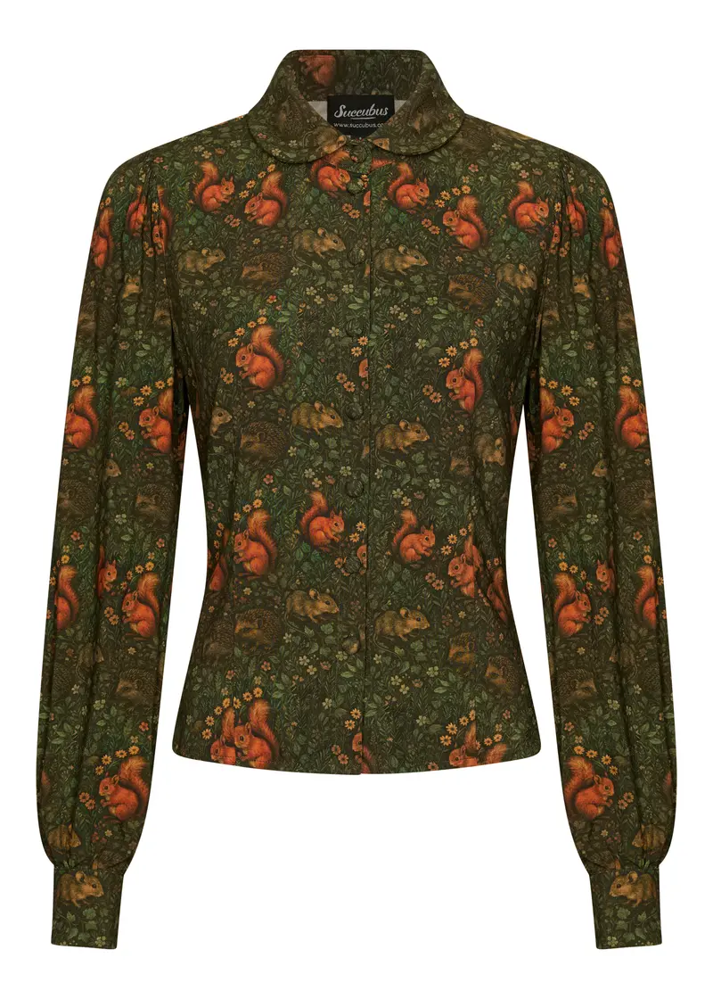 Succubus Clothing Alice Squirrel Friends 40s Blouse Green