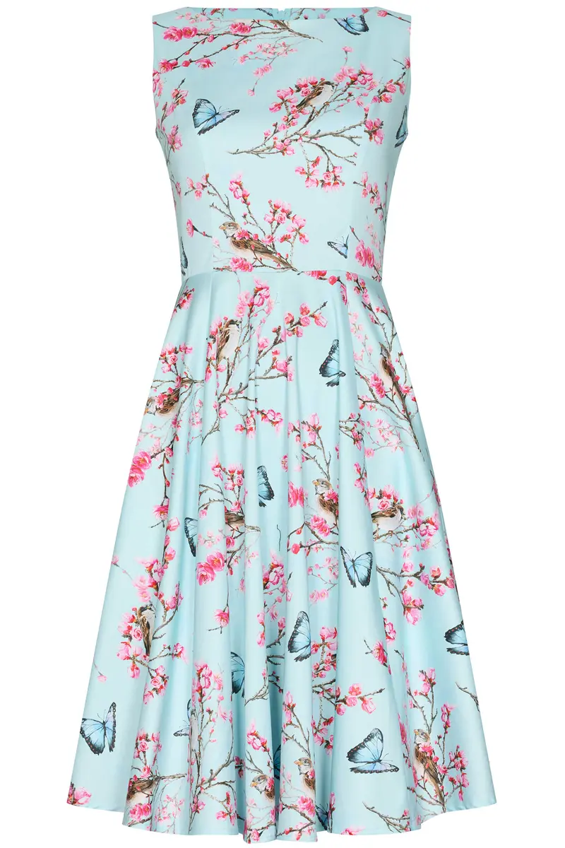 Succubus Clothing Audrey Blossom Butterfly 50s Swing Dress Blue
