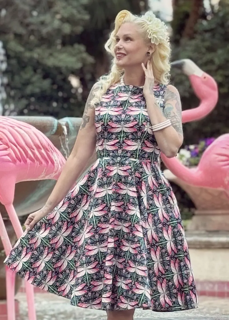 Succubus Clothing Audrey Dragonfly Valley 50s Swing Dress Black