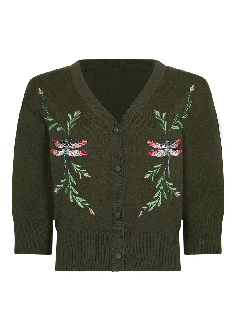 Succubus Clothing Cleo Dragonfly Valley 50's Cardigan Olive Green