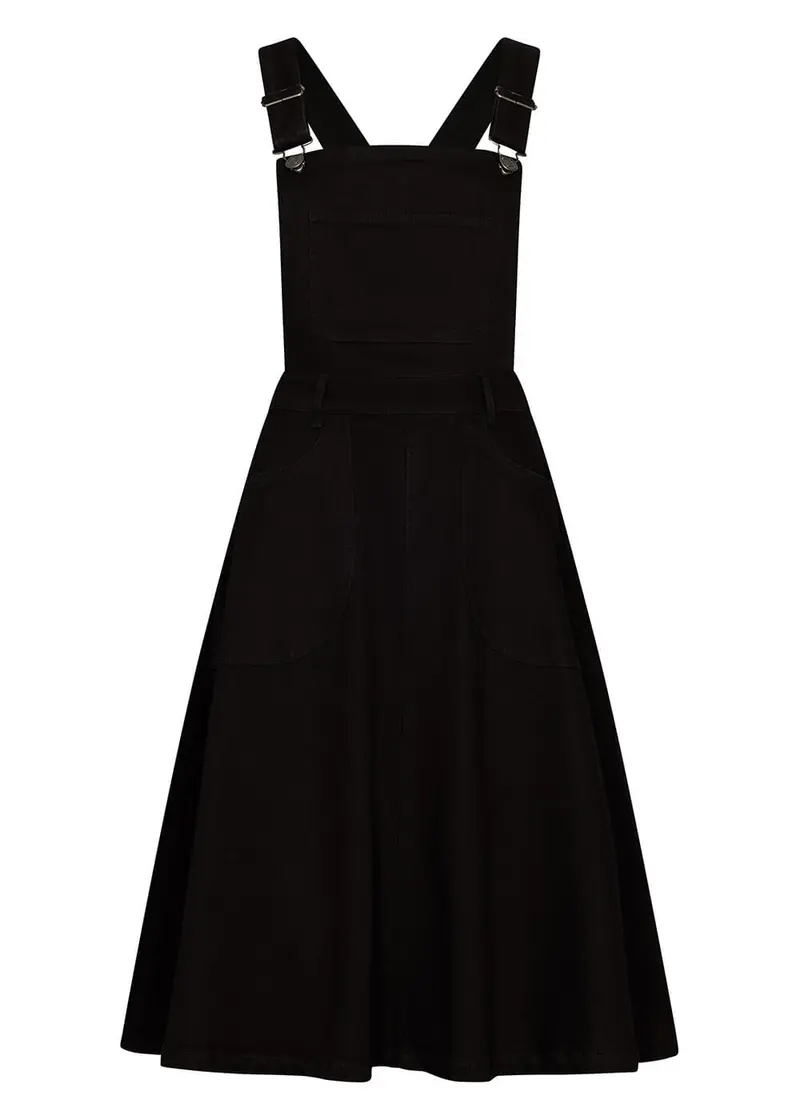 Succubus Clothing Hailey Denim Pinafore Flare Dress Black