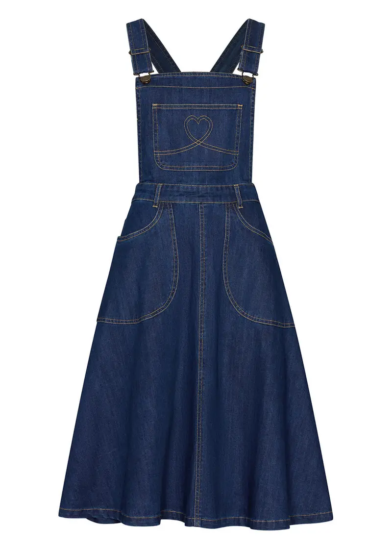 Succubus Clothing Hailey Denim Pinafore Flare Dress Navy