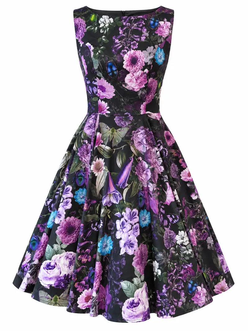 Succubus Clothing Ida Enchanted Garden 50s Swing Dress Black