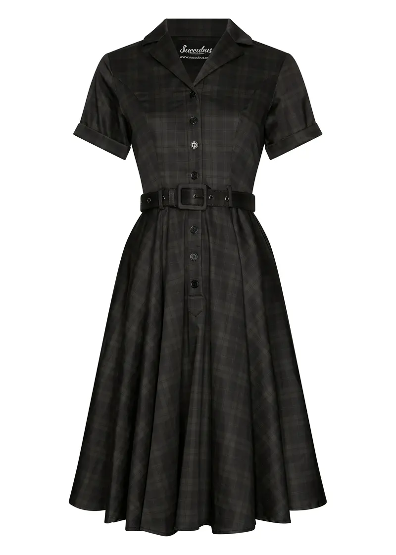 Succubus Clothing Lucy Blackout Tartan 50's Swing Dress Black