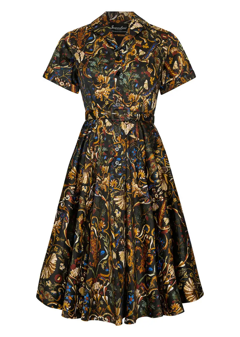 Succubus Clothing Lucy Noir Art Deco Garden 50s Swing Dress