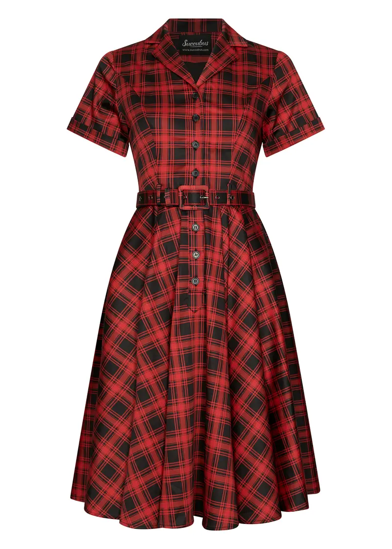 Succubus Clothing Lucy Rogue Tartan 50s Swing Dress Red Black