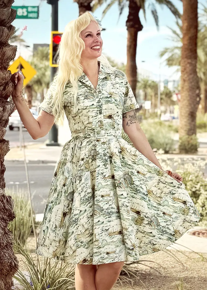 Succubus Clothing Lucy Ships of the Dragon Sea 50s Swing Dress Green