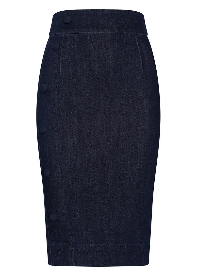Succubus Clothing Norma Jean Denim 50's Pencil Skirt in Navy
