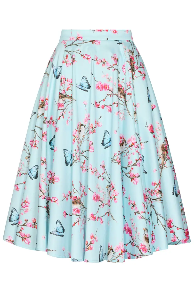 Succubus Clothing Nyra Blossom Butterfly 50s Swing Skirt Blue