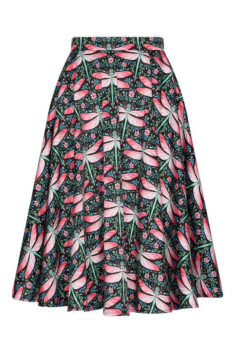 Succubus Clothing Nyra Dragonfly Valley 50's Swing Skirt Black