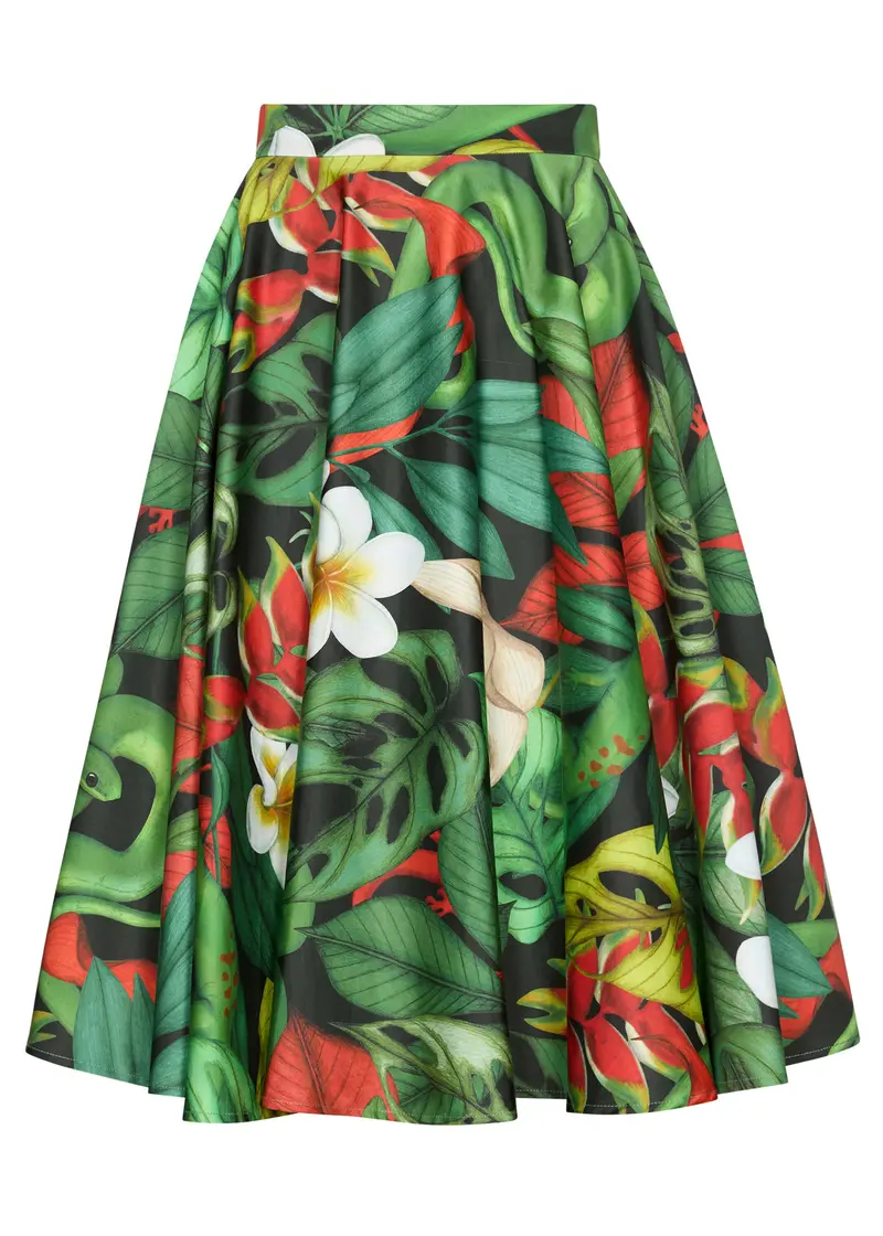 Succubus Clothing Nyra Jungle Snakes 50s Swing Skirt Black