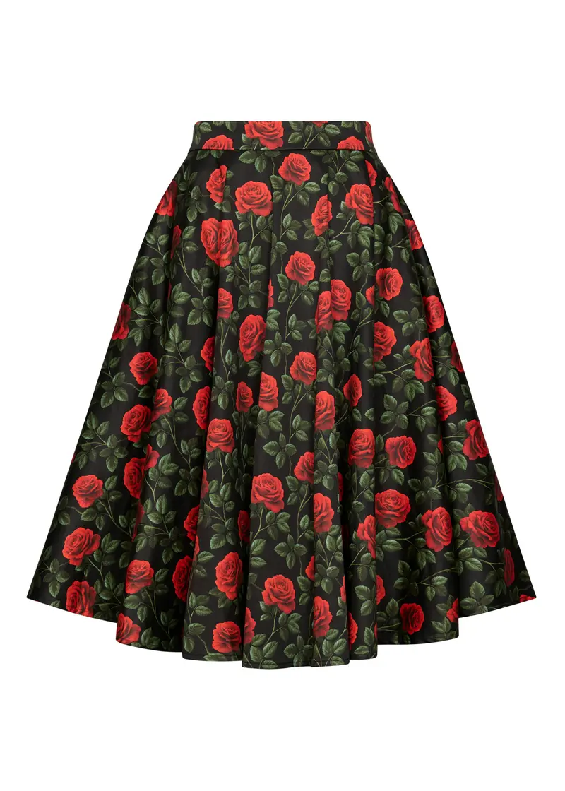 Succubus Clothing Nyra Roses & Thorns 50s Swing Skirt Black