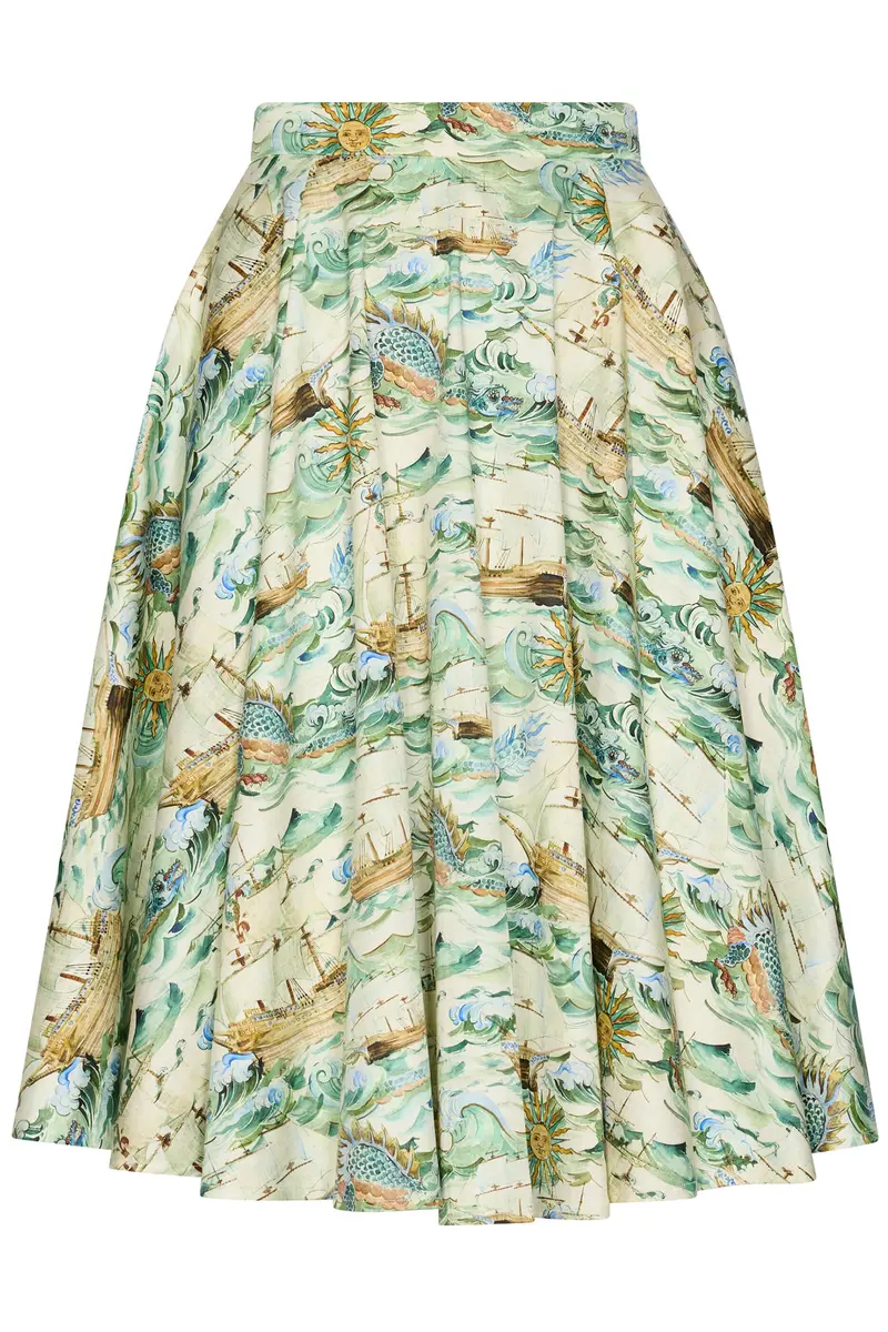 Succubus Clothing Nyra Ships of the Dragon Sea 50s Swing Skirt Green