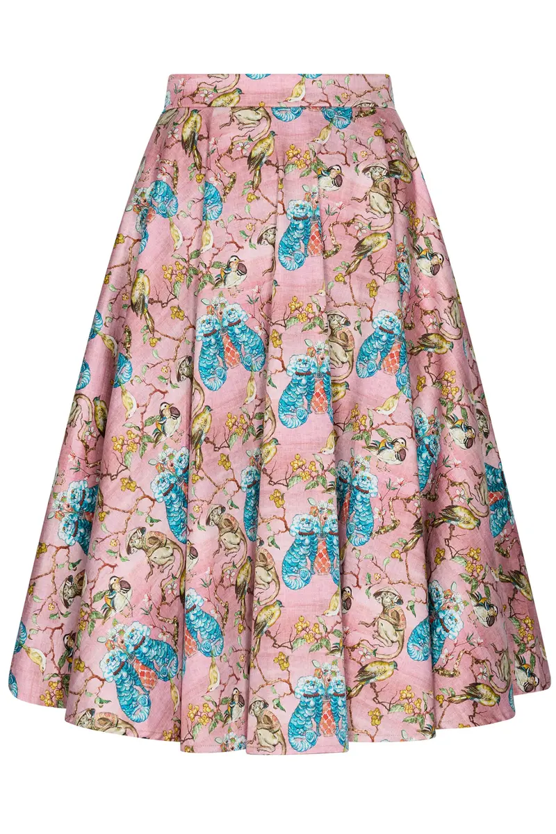 Succubus Clothing Nyra Silk Road Spirits 50's Swing Skirt Pink