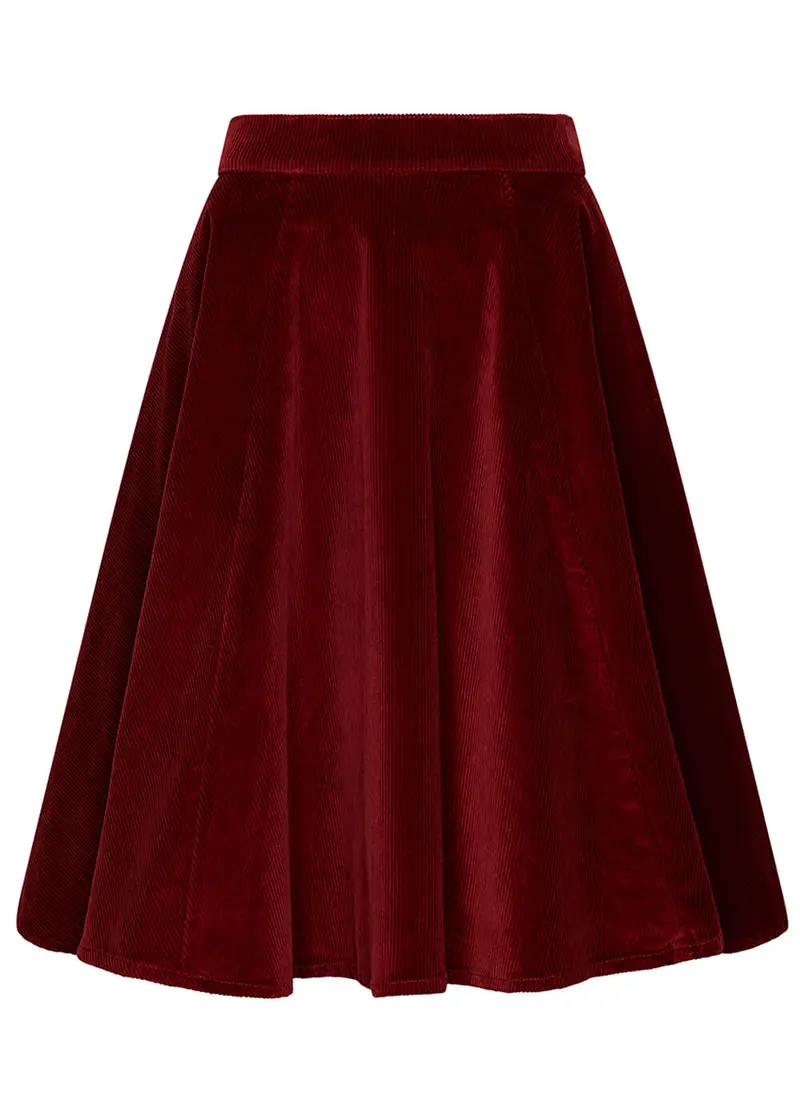 Succubus Clothing Olivia Corduroy Swing Skirt Burgundy