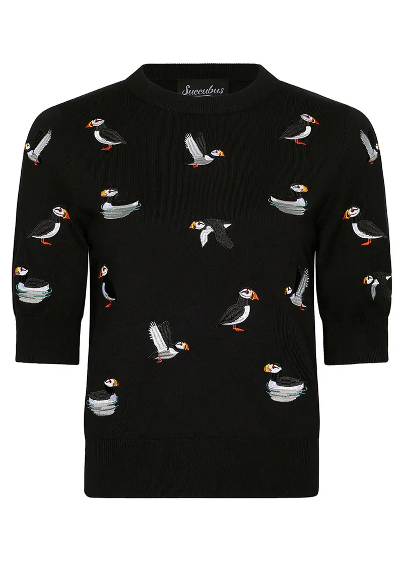 Succubus Clothing Puffins Sweater in Black