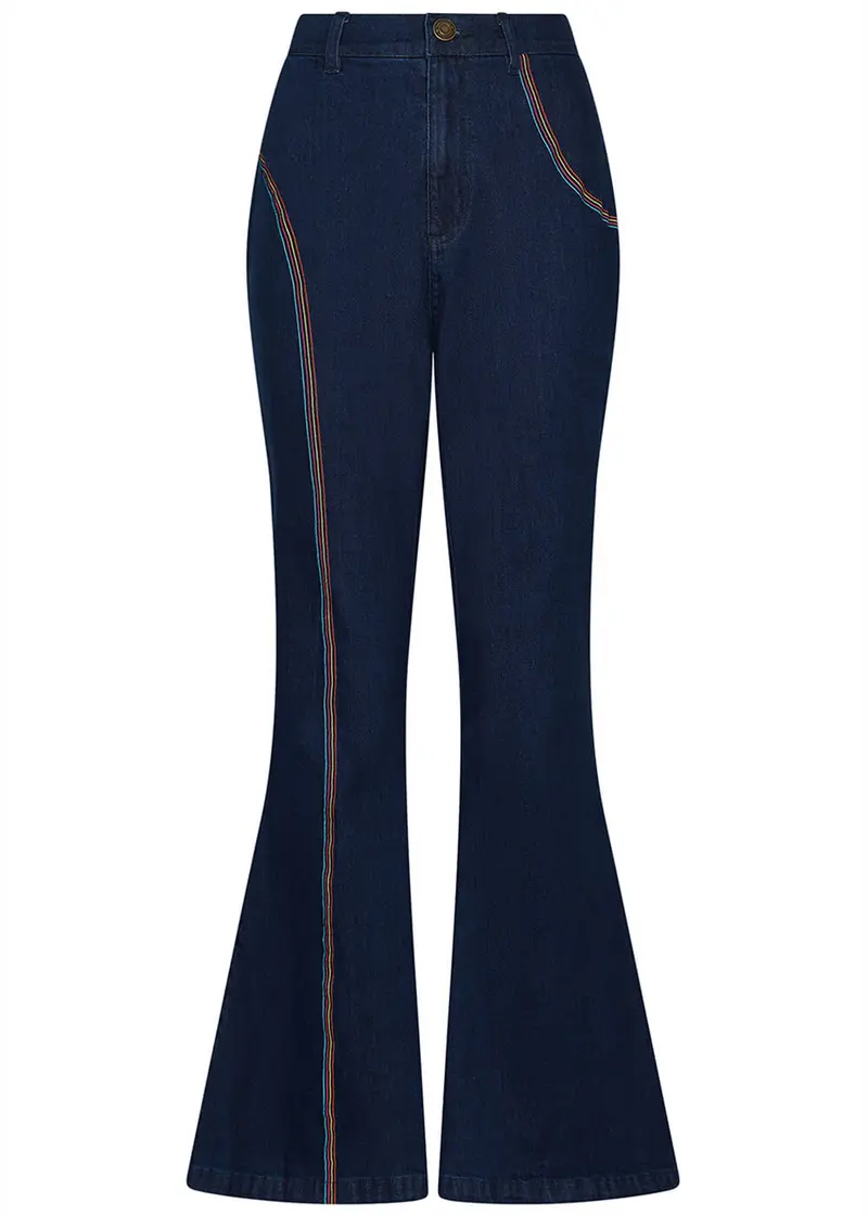 Succubus Clothing Rainbow Denim 70's Flare Jeans Navy