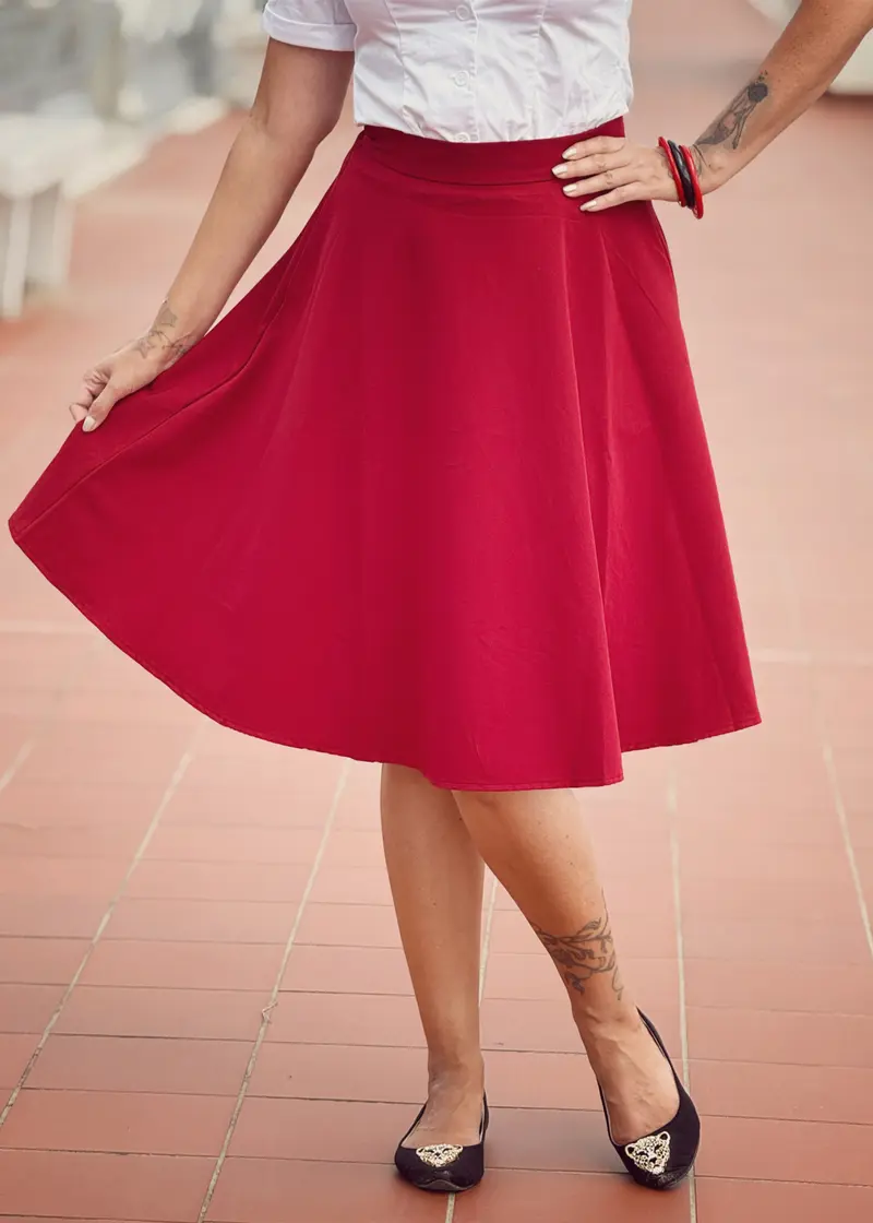 Succubus Clothing Roxie 40s A-Line Skirt Dark Red